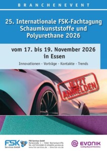 Fachvorträge, Innovationspreisverleihung, Networking: 25. Internationale FSK-Fachtagung Schaumkunststoffe und Polyurethane 17. bis 19. November 2026 // Evonik und den Ruhrpott hautnah erleben in Essen